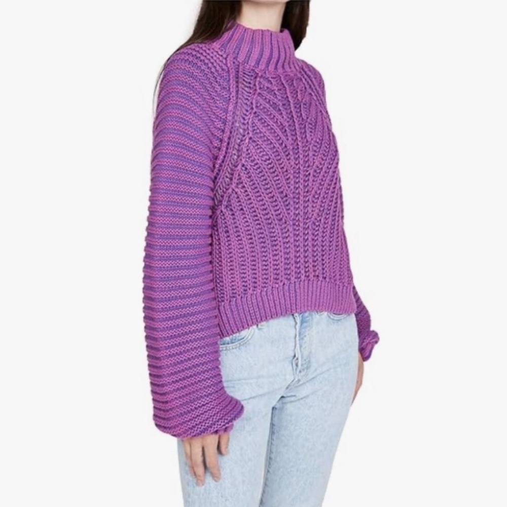 Free People Purple Cable Knit Sweetheart Sweater